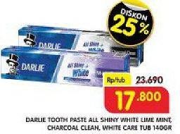 Promo Harga DARLIE Toothpaste All Shiny White Lime Mint, All Shiny White Multicare, All Shiny White Charcoal Clean 140 gr - Superindo
