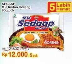 Promo Harga SEDAAP Mie Goreng Original per 5 pcs 90 gr - Indomaret