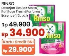 Promo Harga Rinso Liquid Detergent + Molto Pink Rose Fresh, + Molto Purple Perfume Essence 1500 ml - Indomaret