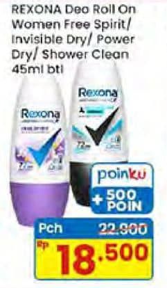 Promo Harga Rexona Deo Roll On Free Spirit, Invisible Dry, Powder Dry, Shower Clean 45 ml - Indomaret
