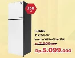Promo Harga Sharp SJ-426GI-GW 2 Door Shine Glass Door J-Tech Inverter 338 Liter   - Yogya