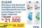 Promo Harga CLEAR Shampoo Complete Soft Care, Ice Cool Menthol, Lemon Fresh, Super Fresh Apple 160 ml - Indomaret