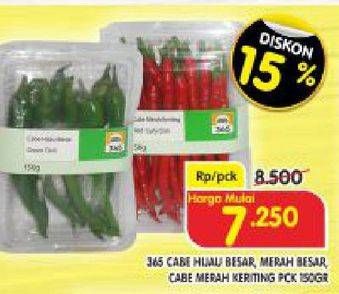 Promo Harga 365 Cabai Hijau Besar, Merah Besar, Merah Keriting 150 gr - Superindo