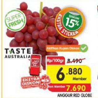 Promo Harga Anggur Red Globe Australia Super per 100 gr - Indomaret