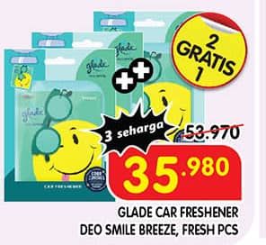 Promo Harga Glade Deo Smile Breeze, New Car Fresh 8 gr - Superindo