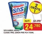 Promo Harga SOS Karbol Wangi Classic Pine, Lemon Pine per 3 pouch 750 ml - Superindo