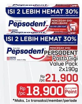 Promo Harga Pepsodent Pasta Gigi Pencegah Gigi Berlubang 190 gr - LotteMart
