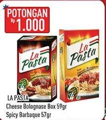 Promo Harga LA PASTA Spaghetti Instant Cheese Bolognese, Spicy Barbeque 57 gr - Hypermart