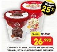 Promo Harga CAMPINA Ice Cream Cake Series Strawberry Cheese Cake, Tiramisu, Royal Choco Brownies 350 ml - Superindo