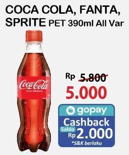 Promo Harga Cocal Cola, Fanta, Sprite Pet 390ml All Variant  - Alfamart