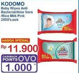 Promo Harga Kodomo Baby Wipes Anti Bacterial, Rice Milk Pink, Classic Blue 50 pcs - Indomaret