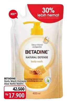 Promo Harga Betadine Natural Defense Body Wash Manuka Honey Moisturising Aloe Vera 400 ml - Alfamidi