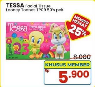 Promo Harga Tessa Facial Tissue Travel Pack 50 sheet - Indomaret