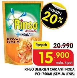 Promo Harga RINSO Liquid Detergent + Molto Royal Gold 750 ml - Superindo