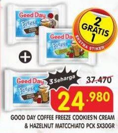 Promo Harga Good Day Coffee Freeze Cookies N Cream, Hazelnut Macchiato per 5 sachet 30 gr - Superindo