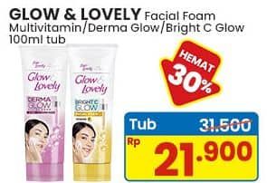 Promo Harga Glow & Lovely (fair & Lovely) Facial Foam Brightening Multi Vitamin, Derma Glow, Bright C Glow Vitamin C 100 gr - Indomaret