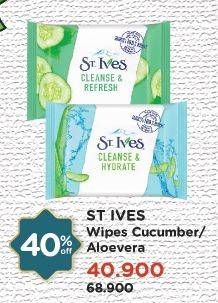 Promo Harga ST IVES Wipes Cleanse Refresh Cucumber, Cleanse Hydrate Aloe Vera 25 pcs - Watsons