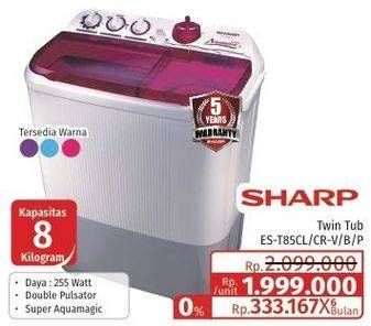 Promo Harga SHARP Washing Machine Twin Tub ES T85CL CR-V  - Lotte Grosir