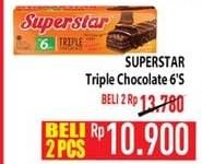 Promo Harga ROMA Superstar Wafer Triple Chocolate per 6 pcs 18 gr - Hypermart