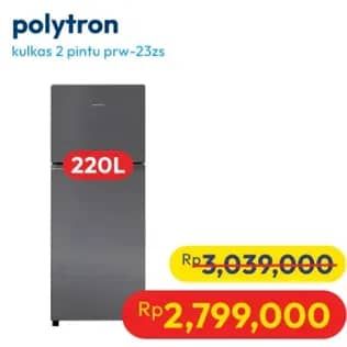 Promo Harga Polytron PRW-23ZS Kulkas 2 Pintu  - Hypermart