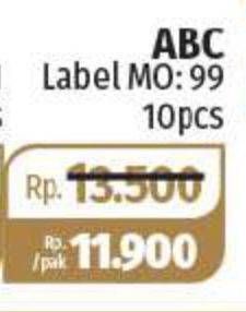 Promo Harga ABC Self Adhesive Label MO: 99 10 pcs - Lotte Grosir