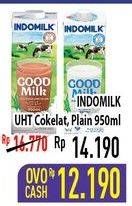 Promo Harga INDOMILK Susu UHT Cokelat, Low Fat Plain 950 ml - Hypermart