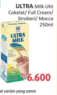 Promo Harga Ultra Milk Susu UHT Coklat, Full Cream, Stroberi, Moka 250 ml - Alfamidi