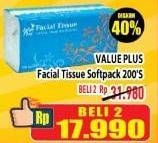 Promo Harga VALUE PLUS Facial Tissue Softpack per 2 pouch 200 pcs - Hypermart