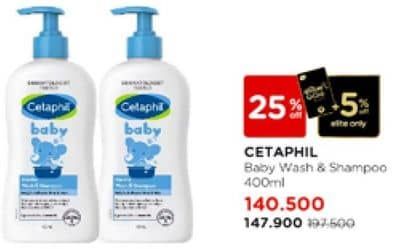 Cetaphil Baby Gentle Wash & Shampoo 400 ml Diskon 28%, Harga Promo Rp140.500, Harga Normal Rp197.500, Promo reguler Rp 147.900. Khusus member elite +5% diskon