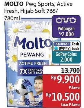 Promo Harga Molto Pewangi Sports Fresh, Active Fresh, Hijab Soft Fresh 780 ml - Alfamidi