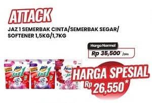 Promo Harga Attack Jaz1 Detergent Powder Semerbak Cinta, +Softener Rose Berry, Pesona Segar 1500 gr - Carrefour