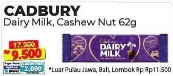 Promo Harga Cadbury Dairy Milk Original, Cashew Nut 62 gr - Alfamart