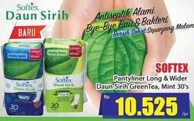 Promo Harga Softex Pantyliner Daun Sirih Mint Longer And Wider, Green Tea Longer And Wider 30 pcs - Hari Hari