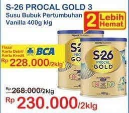 Promo Harga S26 Procal Gold Susu Pertumbuhan Vanilla per 2 kaleng 400 gr - Indomaret