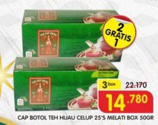 Promo Harga Teh Cap Botol Teh Hijau Celup Melati per 3 box 25 pcs - Superindo