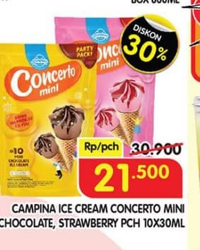 Promo Harga Campina Mini Concerto Chocolate, Strawberry per 10 pcs 30 ml - Superindo