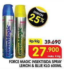 Promo Harga FORCE MAGIC Insektisida Spray Lemon, Blue 600 ml - Superindo