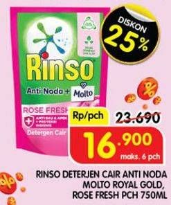Promo Harga Rinso Liquid Detergent + Molto Royal Gold, + Molto Pink Rose Fresh 750 ml - Superindo