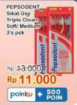 Promo Harga PEPSODENT Sikat Gigi Triple Clean Soft, Medium 3 pcs - Indomaret