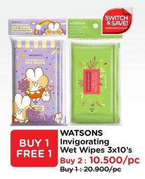 Promo Harga Watsons Invigorating Wet Wipes per 3 pck 10 pcs - Watsons