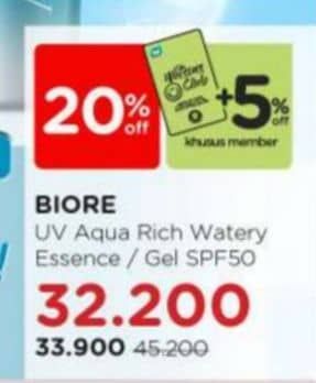 Promo Harga Biore UV Aqua Rich Watery Essence SPF 50/Biore UV Aqua Rich Watery Gel SPF 50   - Watsons