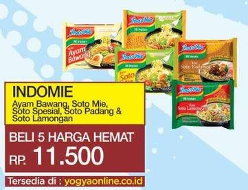 Promo Harga INDOMIE Mi Kuah Ayam Bawang, Soto Mie, Soto Spesial, Soto Padang, Soto Lamongan per 5 pcs 69 gr - Yogya