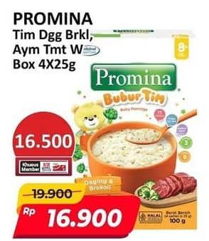 Promo Harga Promina Bubur Tim 8+ Ayam Kampung Tomat Wortel, Daging Brocoli 100 gr - Alfamart