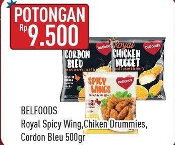 Promo Harga Belfoods Royal Spicy WIngs/Chicken Drummies/Cordon Bleu  - Hypermart