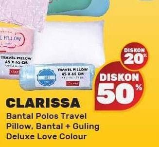 Promo Harga CLARISSA Bantal Polos Travel Pillow / Bantal + Guling Deluxe Love Colour  - Yogya