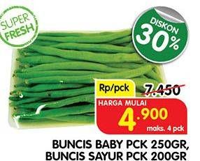 Promo Harga Buncis Baby 250 g, Buncis Sayur 200 g  - Superindo