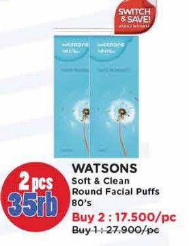 Promo Harga Watsons Facial Puffs Round 80 pcs - Watsons