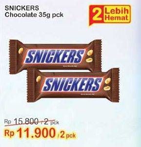 Promo Harga SNICKERS Chocolate per 2 pcs 35 gr - Indomaret