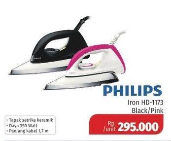 Promo Harga PHILIPS HD 1173 | Dry Iron Black, Pink  - Lotte Grosir