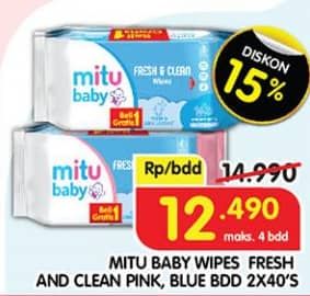 Promo Harga Mitu Baby Wipes Fresh & Clean Blue Blossom Berry, Pink Blooming Cherry 50 pcs - Superindo